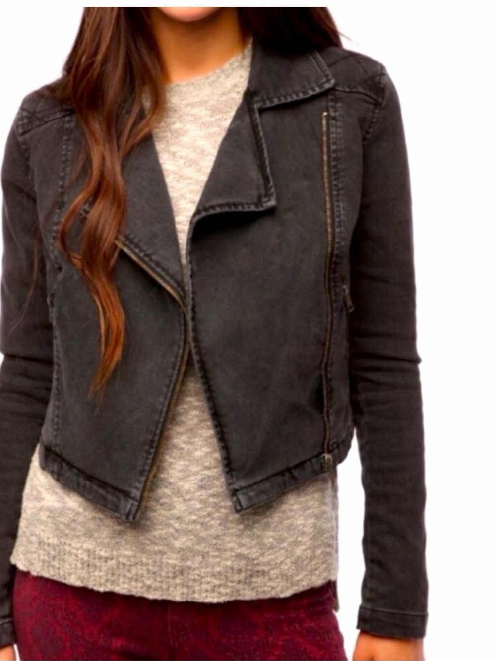Silence + Noise Urban Outfitters Gray Denim Moto Biker Jacket M